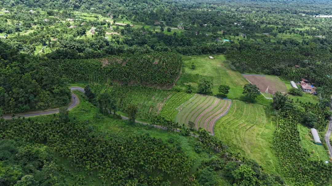 Aerial view of the Konchogling site and surrounding cultivated landscape
